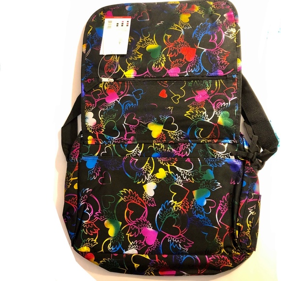 NWT Triple Gear metallic multicolor crossbody messenger bag hearts with wings - Picture 5 of 11